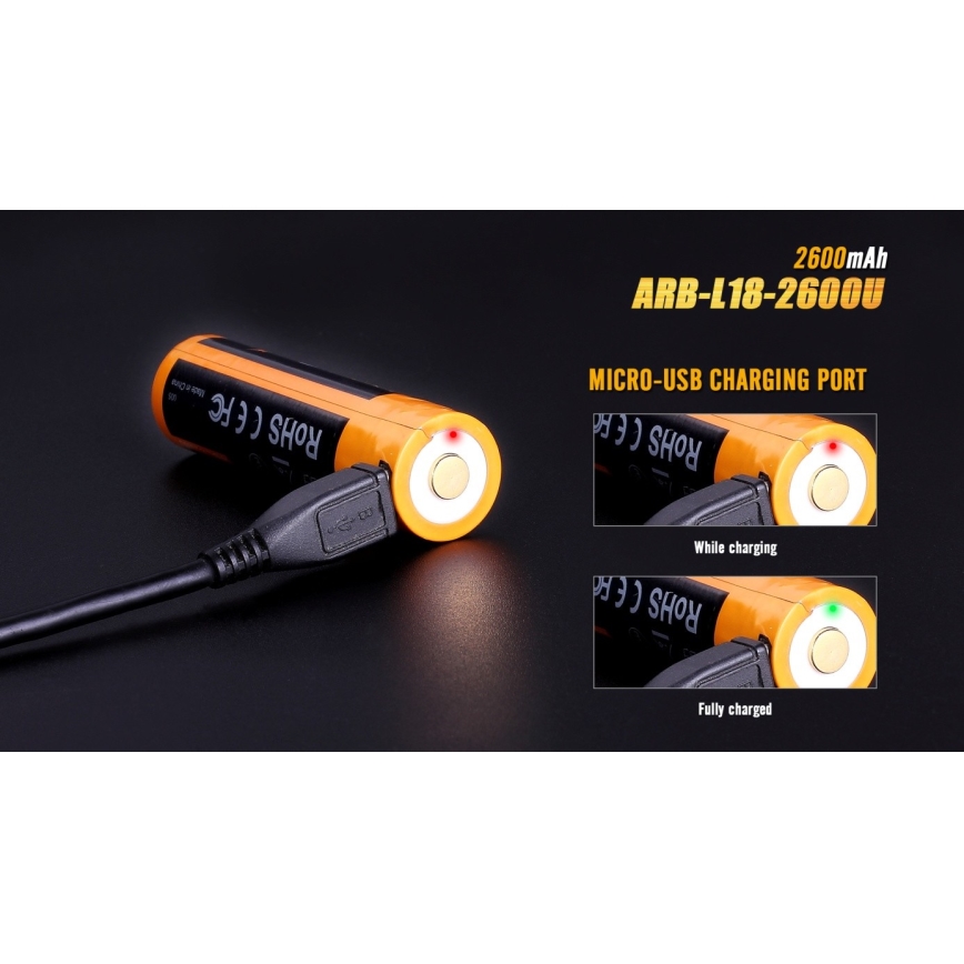 Fenix FE18650LI26USB - 1 шт. Перезаряджуваний акумулятор USB/3,6 В 2600 мА·год