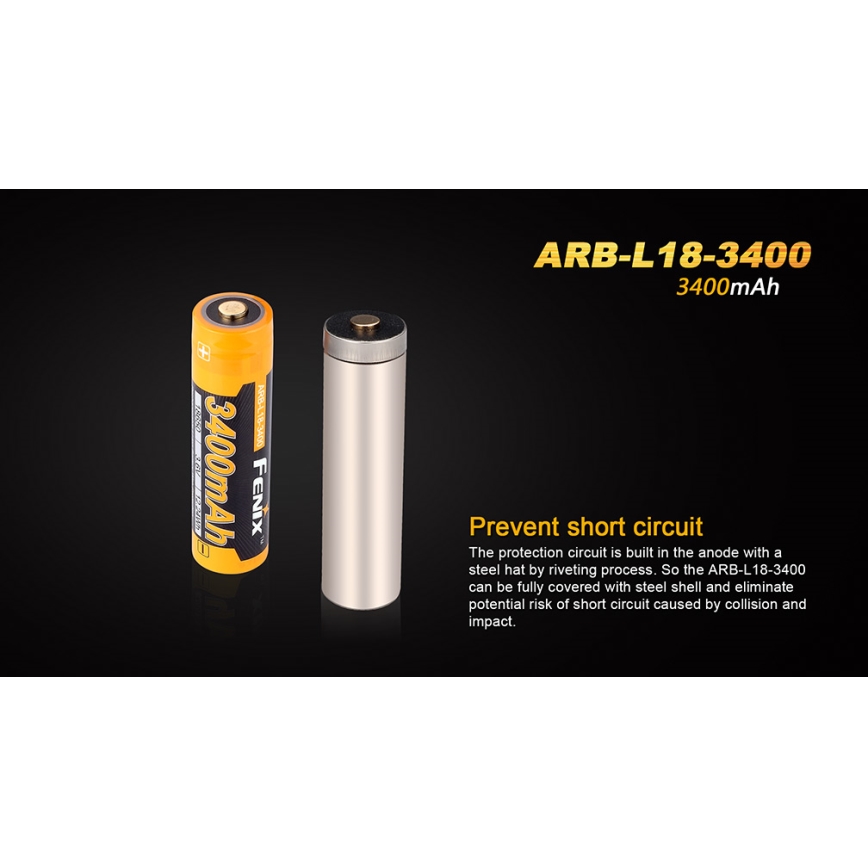 Fenix FE18650LI34 - 1 шт. Перезаряжаемый аккумулятор 18650/3,6 В 3400 мА·ч
