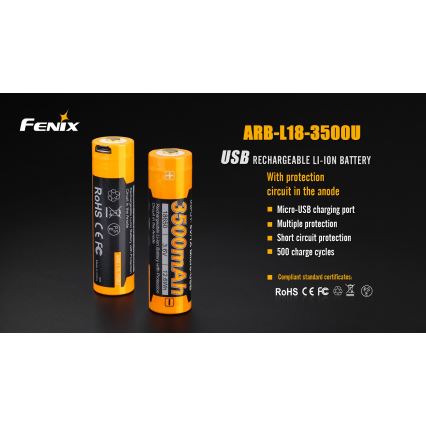 Fenix FE18650LI35USB - 1 шт Перезаряджуваний акумулятор USB/3,6V 3500 mAh