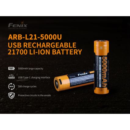 Fenix FE21700USB - 1 шт. Акумуляторна батарейка USB/3,6V 5000 mAh