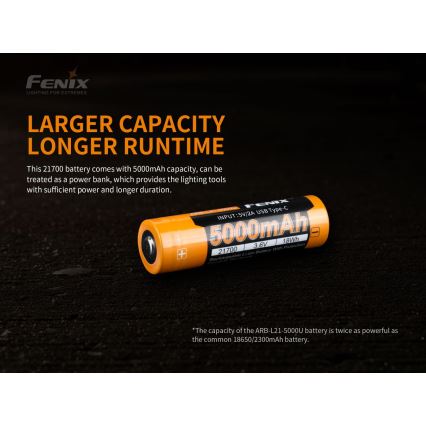Fenix FE21700USB - 1 шт. Акумуляторна батарейка USB/3,6V 5000 mAh