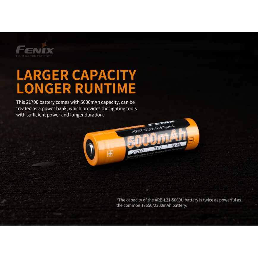 Fenix FE21700USB - 1 шт. Акумуляторна батарейка USB/3,6V 5000 mAh