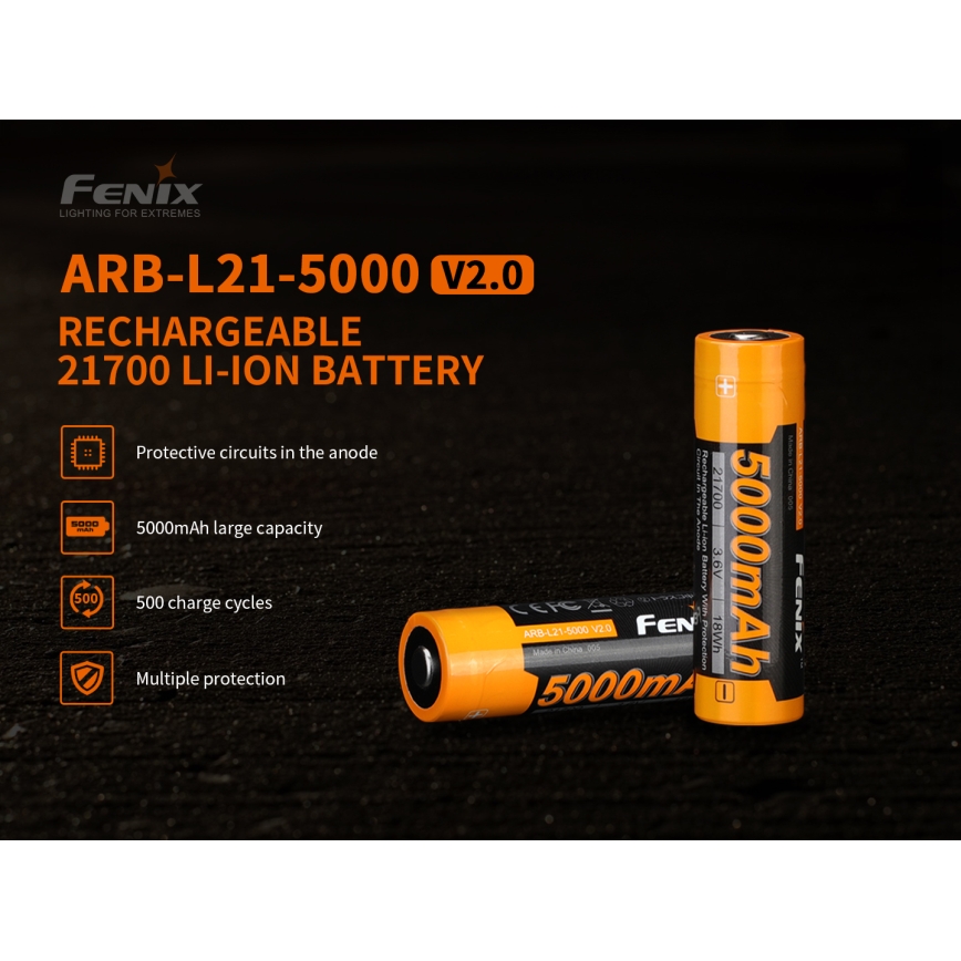 Fenix FE21700V20 - 1 шт. Перезаряжаемый аккумулятор 21700/3,6 В 5000 мА·ч
