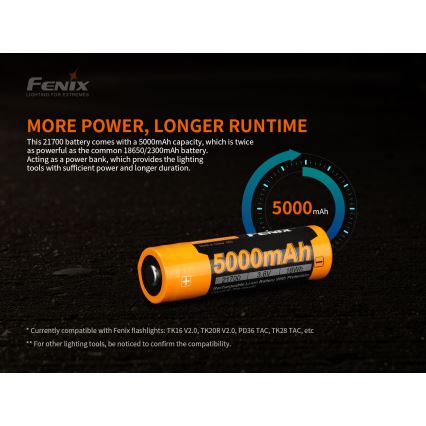 Fenix FE21700V20 - 1 шт. Перезаряжаемый аккумулятор 21700/3,6 В 5000 мА·ч