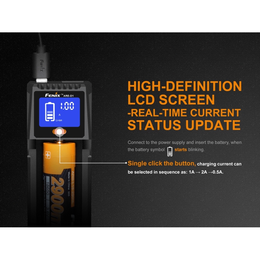 Fenix FENARED1 - Зарядний пристрій 1xLi-ion/AAA/AA/C 5V