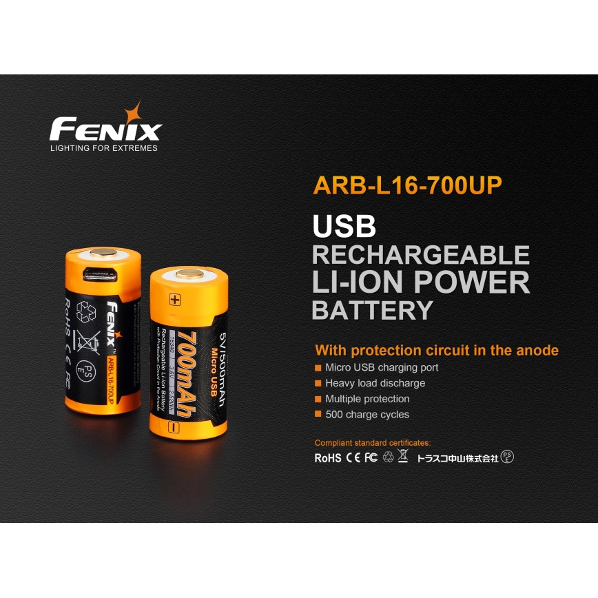 Fenix FERCR123ALIIONUP - 1шт. Акумуляторна батарея USB/3,6V