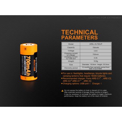 Fenix FERCR123ALIIONUP - 1шт. Акумуляторна батарея USB/3,6V