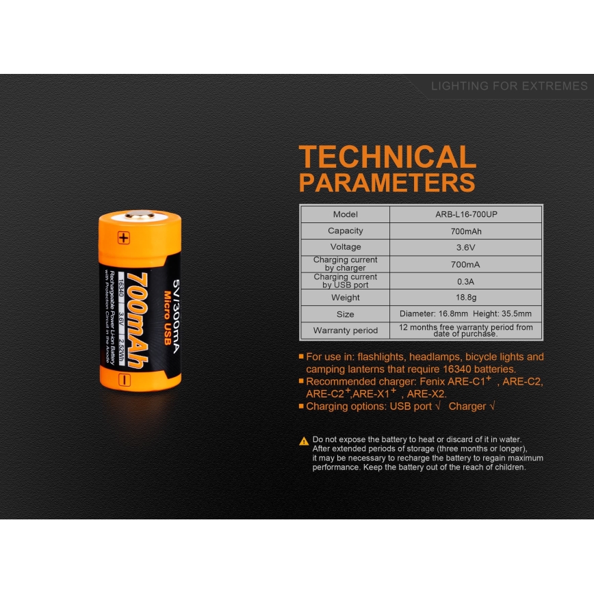 Fenix FERCR123ALIIONUP - 1шт. Акумуляторна батарея USB/3,6V