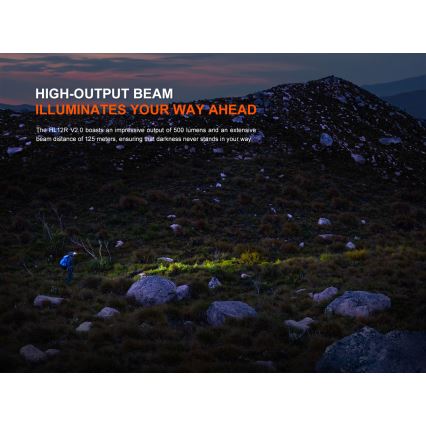 Fenix HL12RV20BLC - регульований перезаряджуваний налобний ліхтар LED/USB 950 mAh IP66 500 лм 112 год чорний