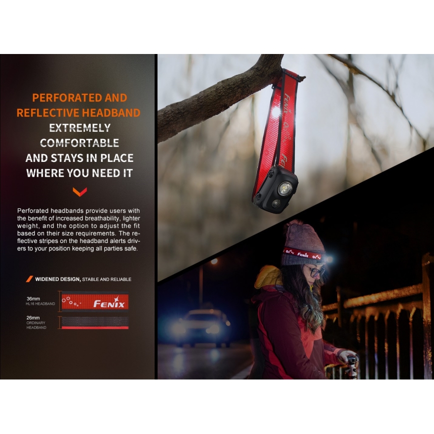 Fenix HL16V2BLK - LED Налобний ліхтар LED/3xAAA IP66 450 лм 200 г чорний/помаранчевий