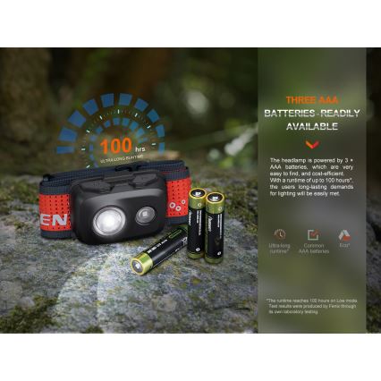 Fenix HL16V2BLK - LED Налобний ліхтар LED/3xAAA IP66 450 лм 200 г чорний/помаранчевий