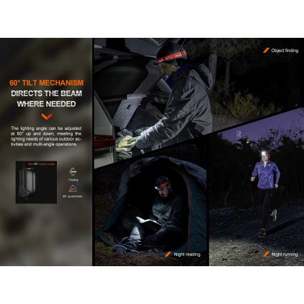 Fenix HL16V2BLK - LED Налобний ліхтар LED/3xAAA IP66 450 лм 200 г чорний/помаранчевий