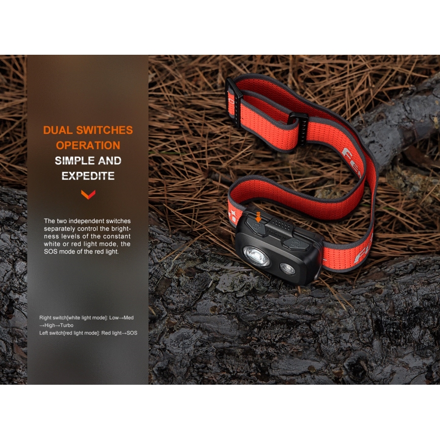 Fenix HL16V2BLK - LED Налобний ліхтар LED/3xAAA IP66 450 лм 200 г чорний/помаранчевий