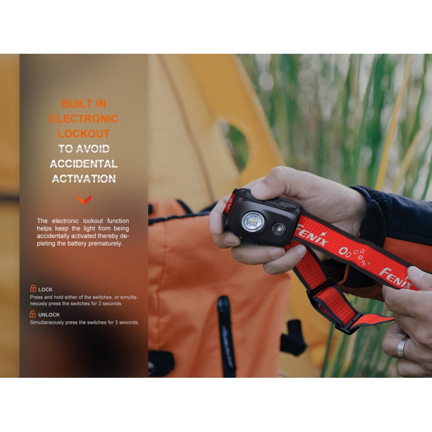 Fenix HL16V2BLK - LED Налобний ліхтар LED/3xAAA IP66 450 лм 200 г чорний/помаранчевий