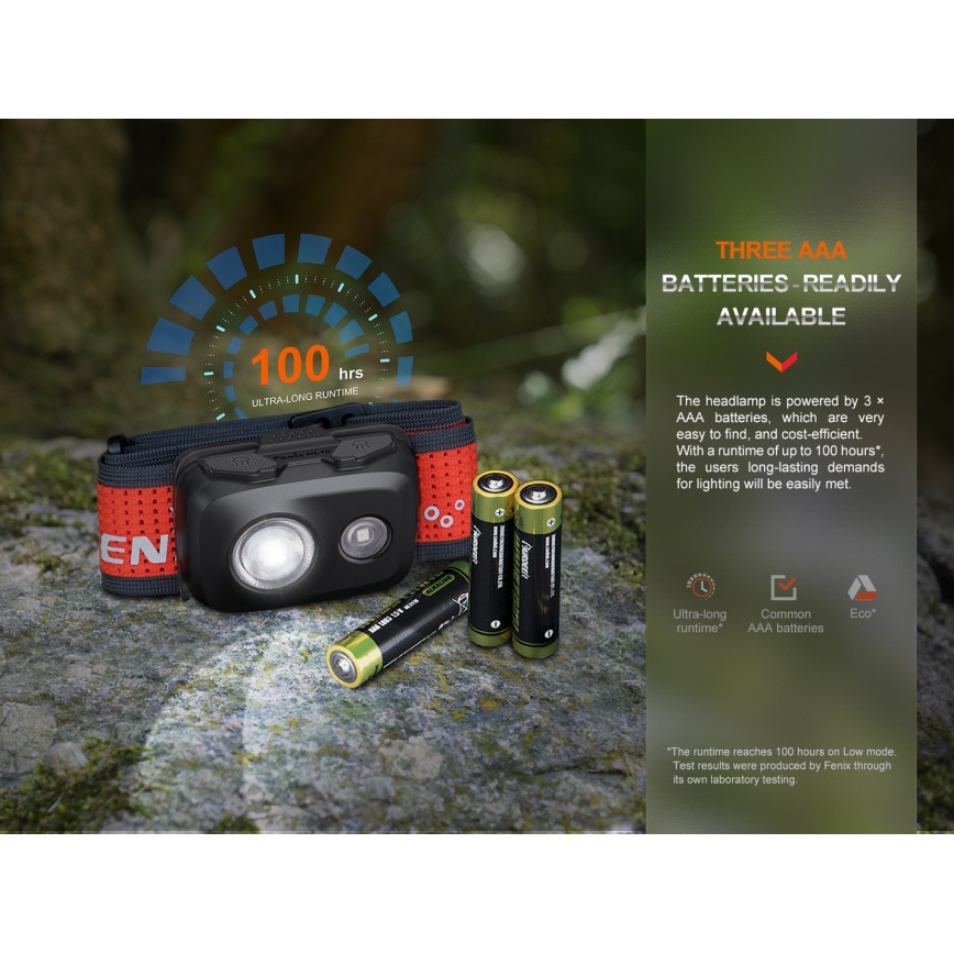 Fenix HL16V2BLK - LED Налобний ліхтар LED/3xAAA IP66 450 лм 200 г чорний/помаранчевий