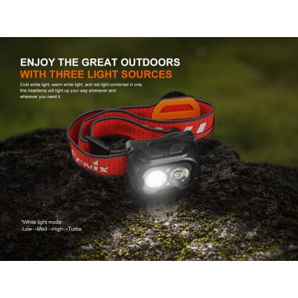 Fenix HL18RTV20BLC - LED Акумуляторний налобний ліхтар з регулюванням яскравості LED/USB IP66 800 лм 160 год. чорний/помаранчевий