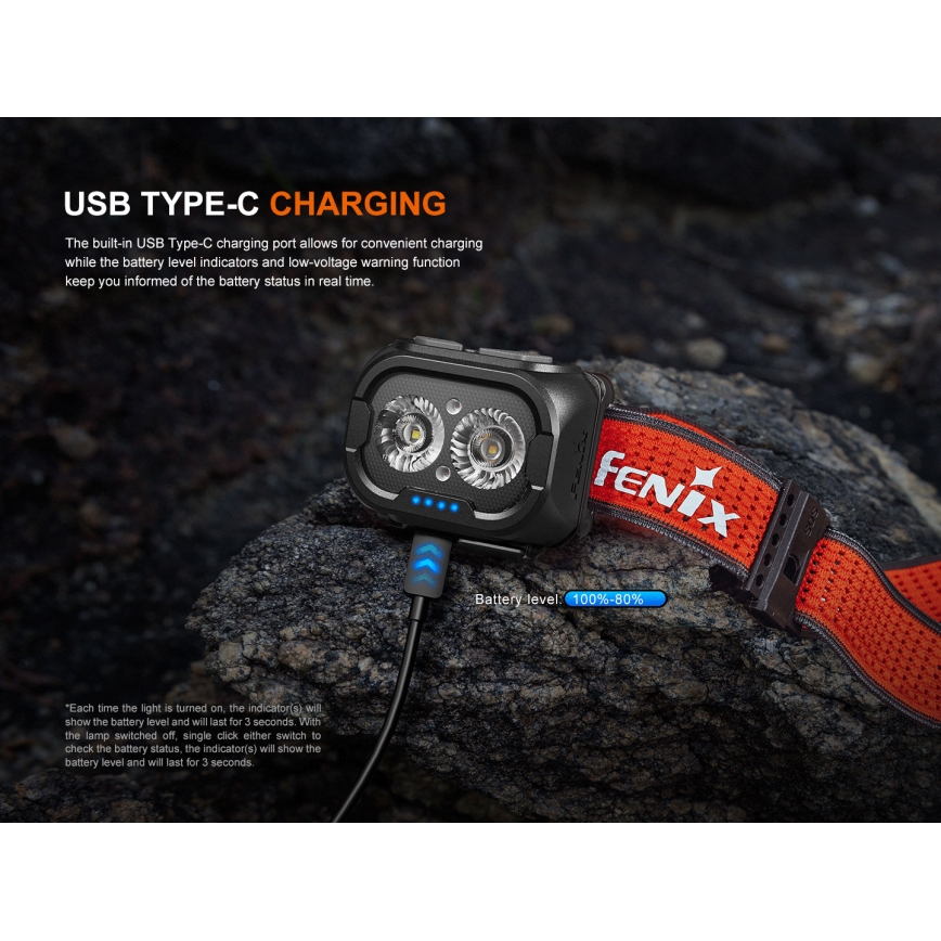 Fenix HL18RTV20BLC - LED Акумуляторний налобний ліхтар з регулюванням яскравості LED/USB IP66 800 лм 160 год. чорний/помаранчевий