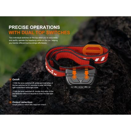 Fenix HL18RTV20BLC - Светодиодный аккумуляторный налобный фонарь с регулированием яркости LED/USB/3xAAA IP66 800 лм 160 ч 1900 mAh черный/оранжевый