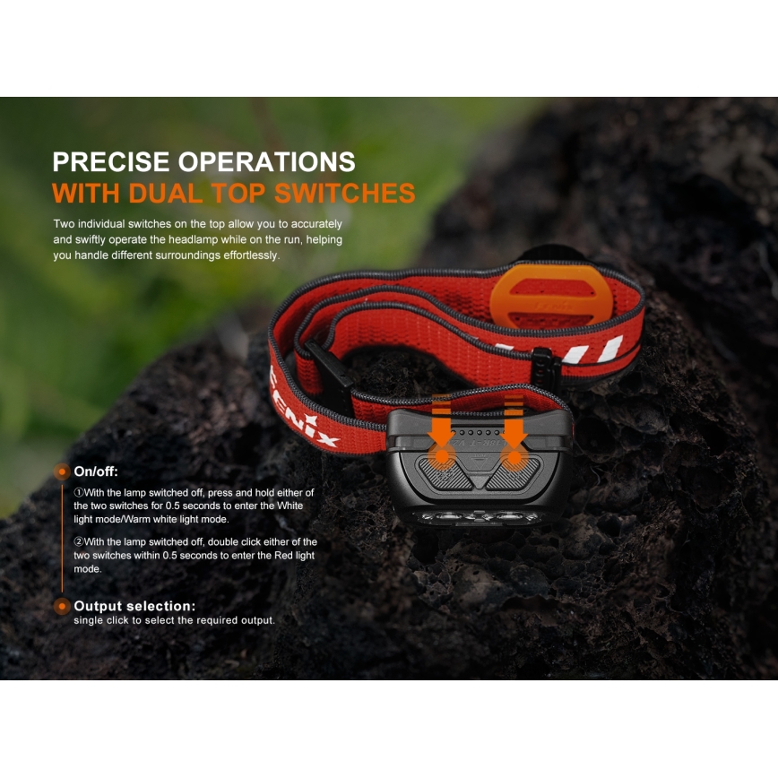 Fenix HL18RTV20BLC - Светодиодный аккумуляторный налобный фонарь с регулированием яркости LED/USB/3xAAA IP66 800 лм 160 ч 1900 mAh черный/оранжевый