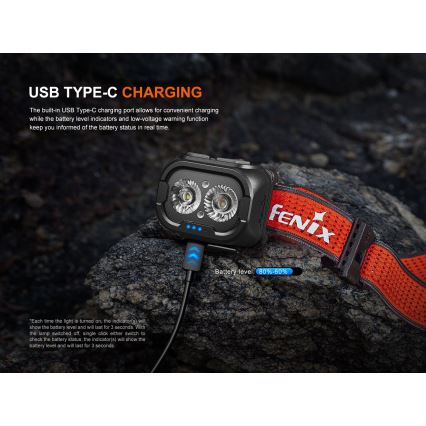 Fenix HL18RTV20WHT - Светодиодный аккумуляторный налобный фонарь с регулированием яркости LED/USB IP66 800 блестящий 160 ч белый/черный
