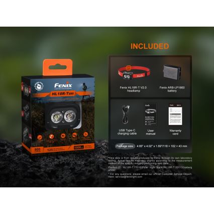 Fenix HL18RTV20WHT - Светодиодный аккумуляторный налобный фонарь с регулированием яркости LED/USB IP66 800 блестящий 160 ч белый/черный