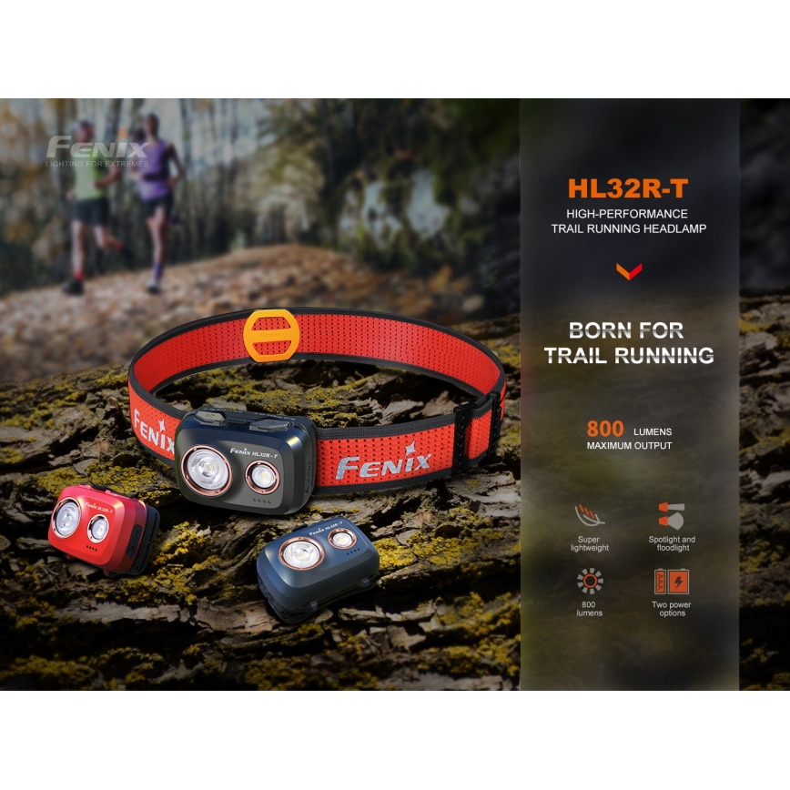 Fenix HL32RTBLCK - Світлодіодний акумуляторний налобний ліхтар LED/USB/3xAAA IP66 800 лм 300 год. 1900 mAh чорний/помаранчевий