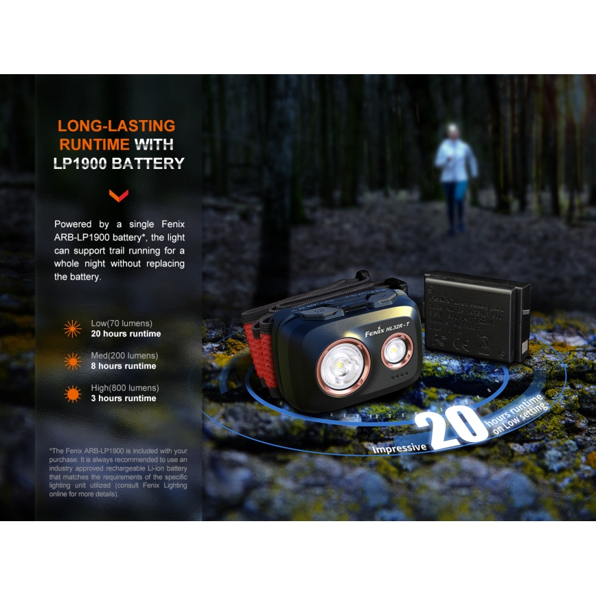 Fenix HL32RTBLCK - Світлодіодний акумуляторний налобний ліхтар LED/USB/3xAAA IP66 800 лм 300 год. 1900 mAh чорний/помаранчевий