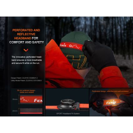 Fenix HL32RTBLCK - Світлодіодний акумуляторний налобний ліхтар LED/USB/3xAAA IP66 800 лм 300 год. 1900 mAh чорний/помаранчевий