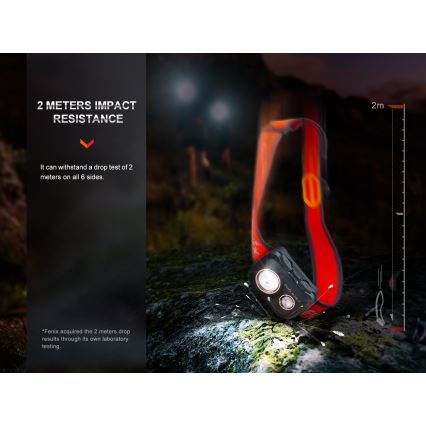Fenix HL32RTBLCK - Світлодіодний акумуляторний налобний ліхтар LED/USB/3xAAA IP66 800 лм 300 год. 1900 mAh чорний/помаранчевий
