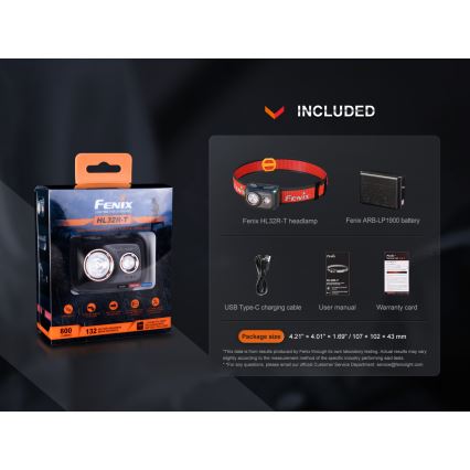 Fenix HL32RTBLCK - Світлодіодний акумуляторний налобний ліхтар LED/USB/3xAAA IP66 800 лм 300 год. 1900 mAh чорний/помаранчевий
