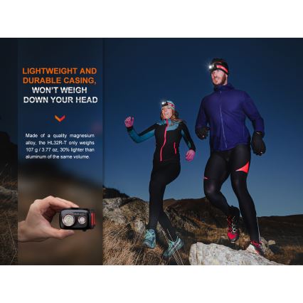 Fenix HL32RTRED - Світлодіодний акумуляторний налобний ліхтар LED/USB/3xAAA IP66 800 лм 300 год. червоний/помаранчевий