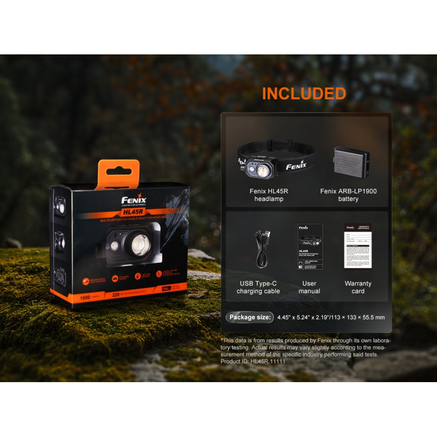 Fenix HL45R - LED Акумуляторний фокусуючий налобний ліхтар з регулюванням яскравості LED/USB IP66 1000 лм 240 год чорний