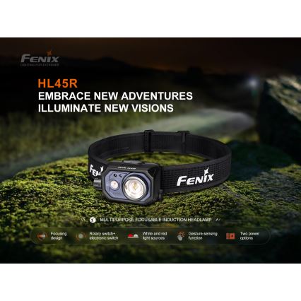Fenix HL45R - LED Акумуляторний фокусуючий налобний ліхтар з регулюванням яскравості LED/USB IP66 1000 лм 240 год чорний