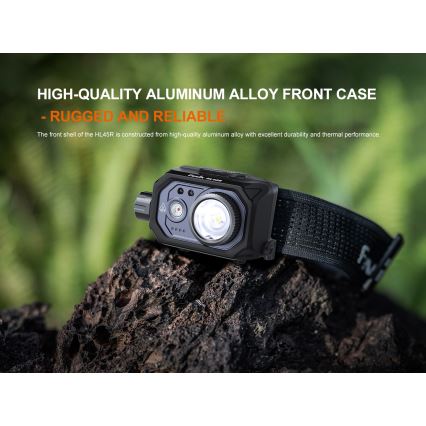 Fenix HL45R - LED Акумуляторний фокусуючий налобний ліхтар з регулюванням яскравості LED/USB IP66 1000 лм 240 год чорний