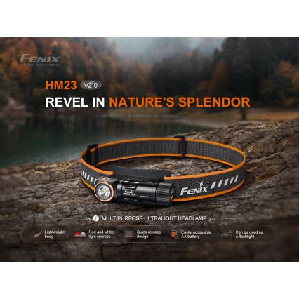 Fenix HM23V20 - Светодиодный налобный фонарь с регулированием яркости LED/1xAA IP68 300 лм 100 ч