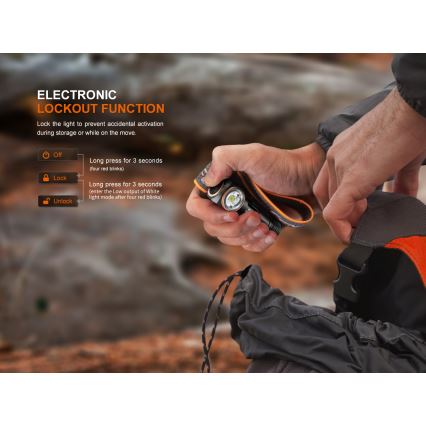 Fenix HM23V20 - Светодиодный налобный фонарь с регулированием яркости LED/1xAA IP68 300 лм 100 ч