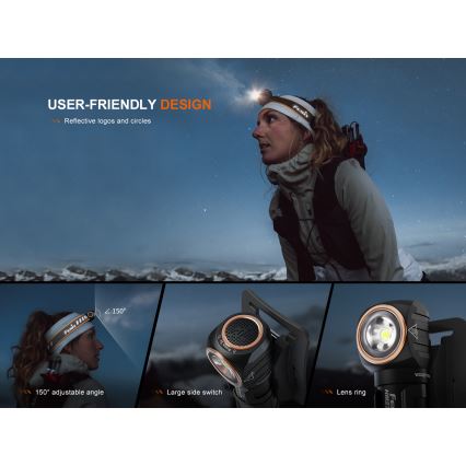 Fenix HM23V20 - Светодиодный налобный фонарь с регулированием яркости LED/1xAA IP68 300 лм 100 ч