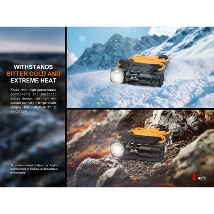 Fenix HM23V20 - Светодиодный налобный фонарь с регулированием яркости LED/1xAA IP68 300 лм 100 ч