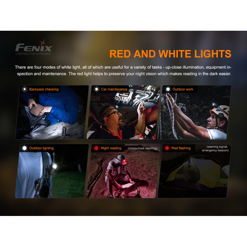 Fenix HM50RV20 - Светодиодный аккумуляторный налобный фонарь 3xLED/USB/1xCR123A IP68 700 блестящий 120 ч 700 mAh