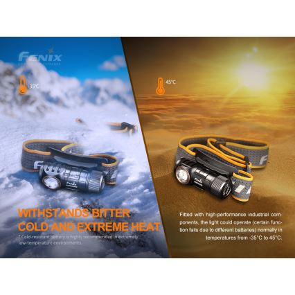 Fenix HM50RV20 - Светодиодный аккумуляторный налобный фонарь 3xLED/USB/1xCR123A IP68 700 блестящий 120 ч 700 mAh