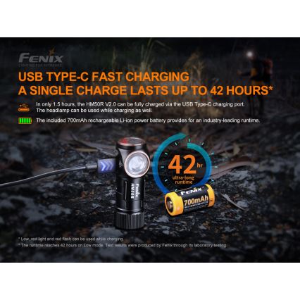 Fenix HM50RV20 - Светодиодный аккумуляторный налобный фонарь 3xLED/USB/1xCR123A IP68 700 блестящий 120 ч 700 mAh