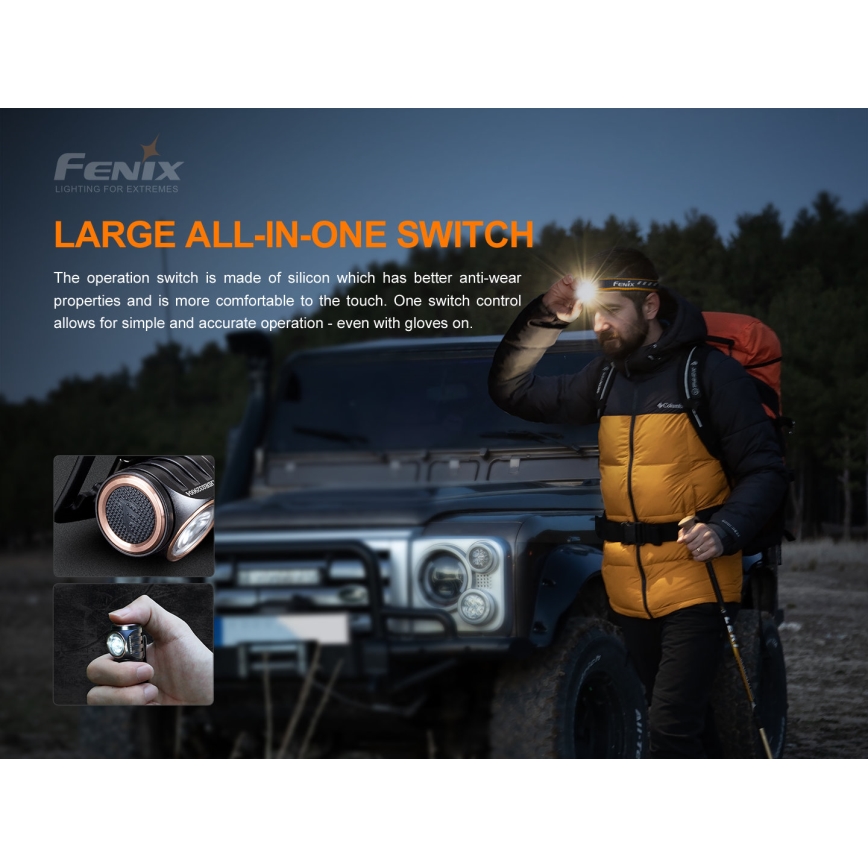 Fenix HM51RV20 - Акумуляторний налобний LED ліхтар 3xLED/1xCR123A IP68 700 mAh