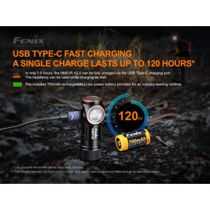 Fenix HM51RV20 - LED налобний ліхтар акумуляторний 3xLED/1xCR123A/USB IP68 700 лм 120 год 700 м