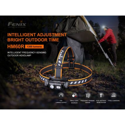 Fenix HM60R - LED Акумуляторний налобний ліхтар з регулюванням яскравості 4xLED/USB/2xCR123A IP68 1300 лм 300 год. 3400 mAh
