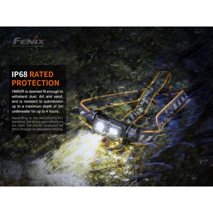 Fenix HM60R - Светодиодный аккумуляторный налобный фонарь с регулированием яркости 4xLED/USB/2xCR123A IP68 1300 блестящий 300 ч 3400 mAh
