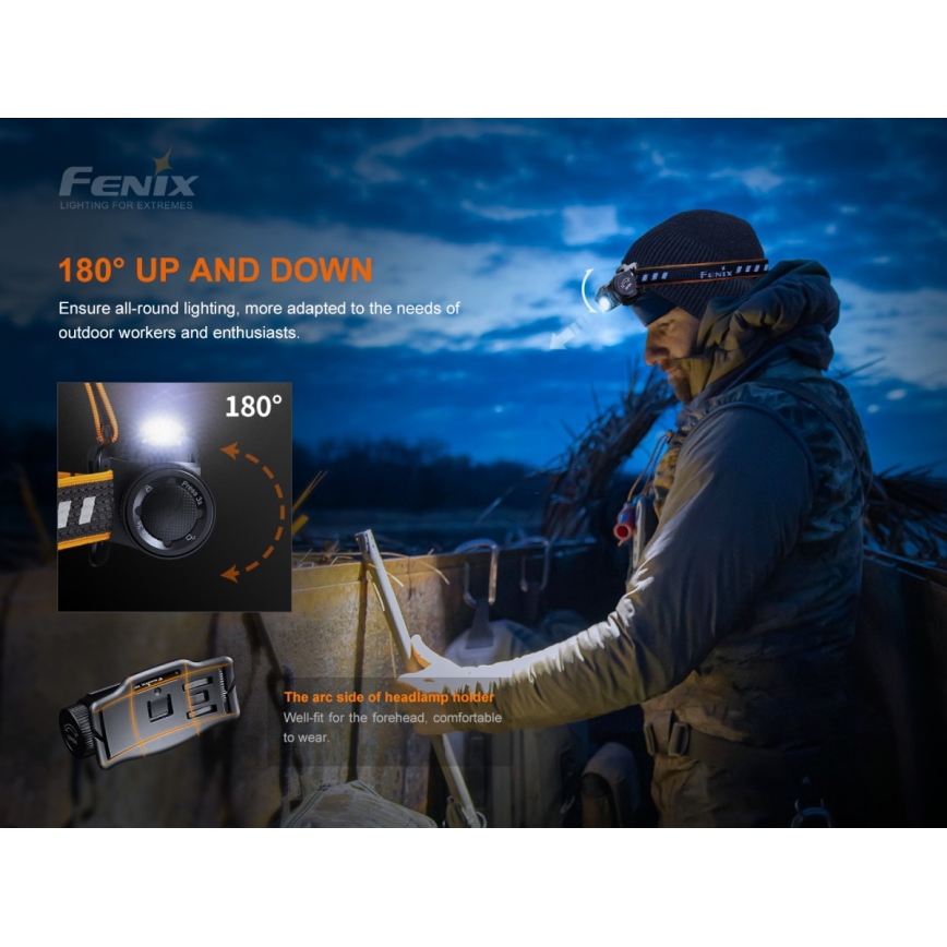 Fenix HM60R - Светодиодный аккумуляторный налобный фонарь с регулированием яркости 4xLED/USB/2xCR123A IP68 1300 блестящий 300 ч 3400 mAh
