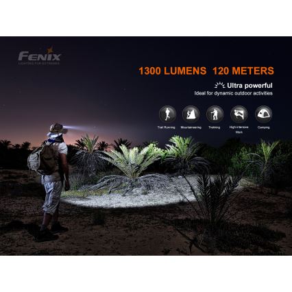 Fenix HM60R - Светодиодный аккумуляторный налобный фонарь с регулированием яркости 4xLED/USB/2xCR123A IP68 1300 блестящий 300 ч 3400 mAh