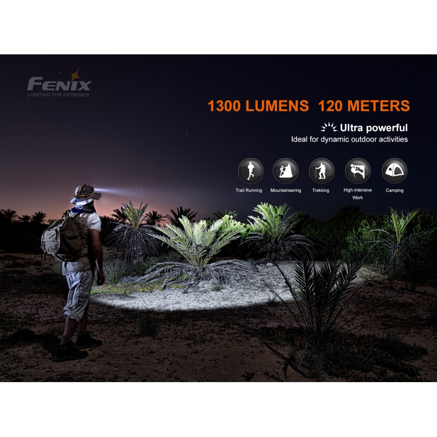 Fenix HM60R - Светодиодный аккумуляторный налобный фонарь с регулированием яркости 4xLED/USB/2xCR123A IP68 1300 блестящий 300 ч 3400 mAh