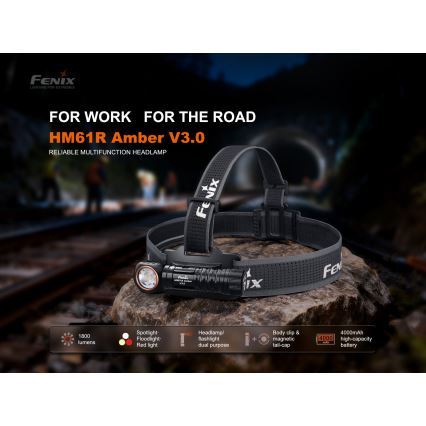 Fenix HM61RV30 - перезаряджуваний налобний ліхтар з регулюванням яскравості, LED/USB/1xCR123A, 4000 mAh, IP68, 1800 лм, 400 год, чорний