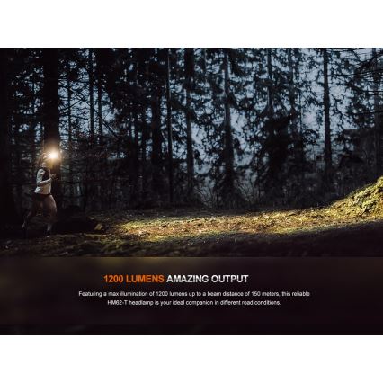 Fenix HM62TMGM - LED Акумуляторний налобний ліхтар з регулюванням яскравості LED/USB IP68 1200 лм 280 год. 3400 mAh